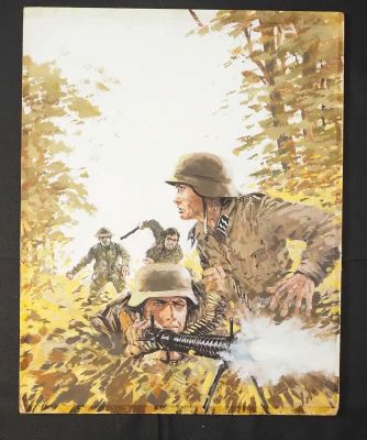 Lot 88 - WAR PICTURE LIBRARY - original colour comic cover art, gouache on board for #888 October 1973 ’Rebel | Excalibur Auctions