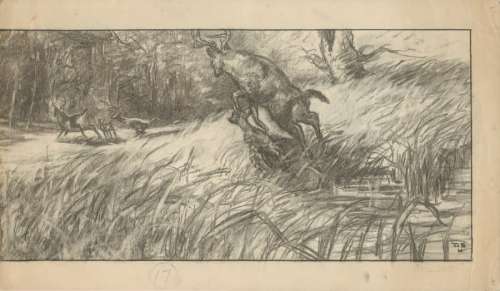 Bambi Studio Walt Disney, 1942. Dessin de storyboard signé D. E. H .& | Rossini