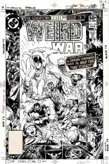 Joe Kubert - Weird War Tales #100 Cover (Historic Anniversary Battle Cover with the Creature Commandos & Dinosurs All Battling the Axis!) 1980