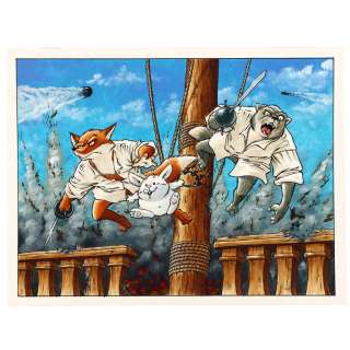 Jean-Luc Masbou (Né En 1963) | De cape et de crocs. Edition Snorgleux. Tome 12 Si ce n’est toi. Original pour Ex-Libris. Gouache 32,4 x 24,8... | HVMC