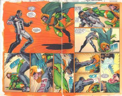 Buzz, John Kalisz - Jsa #12 pgs. 6 & 7 color guide art - kobra vs. Mister terrific dps - 2000