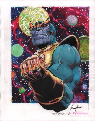 Bob Sharen, Jim Starlin, Joe Rubinstein | Thanos with Infinity Gauntlet Color Commission - Multiple Collaborators - Signed - 2020 | Anthony’s Comic Book Art