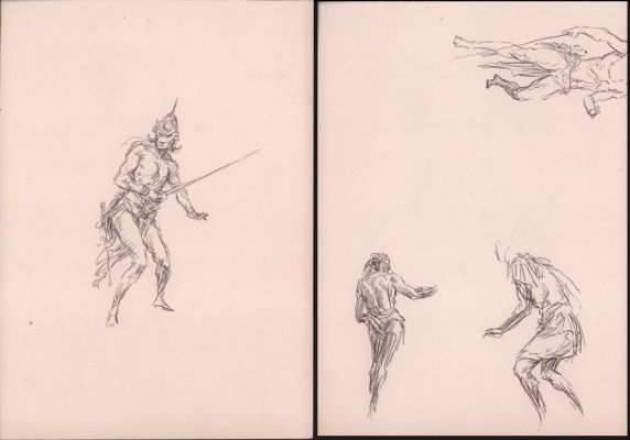 Roy Krenkel | Doublesided Warrior with Sword Ink Sketch | Anthony’s Comic Book Art