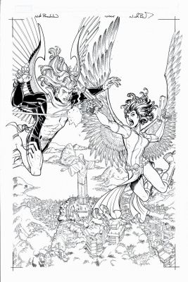 Nick Bradshaw | Wolverine & the X-Men #20 Cover (Incredibly Detailed Cover with the Angel Battling Mystique!) 2012 | Romitaman