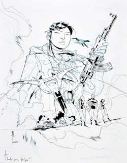 LOUIS, Stéphane (197... - Lot 193 - Couverture DRONES T 1, le Feu d‘Hadès. Crayon bleu...