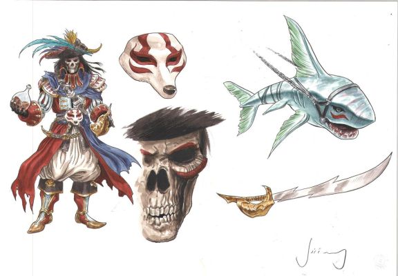Jeremy | Illustration couleur du Capitaine Cagliostro et requin, personnage de VESPER par JEREMY | Galerie Napoléon