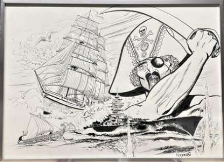 Pleyers Jean/Dessin original illustrant un pirate et des… | Dagoty