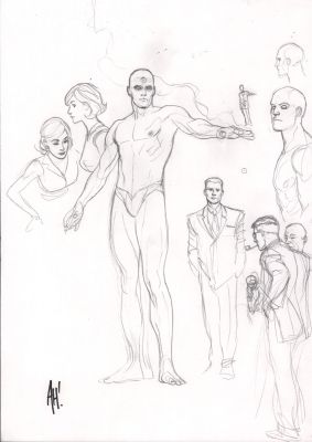 Adam Hughes | Dr. Manhattan Pencil Studies - Signed | Anthony’s Comic Book Art