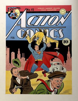 Fred Ray | Action Comics #45 Huge Stunning Mixed Media Cover Recreation By Original 1941 Cover Artist (1970S) | Romitaman