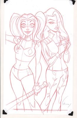 Shane Glines | Harley Quinn & Poison Ivy (2019 Series Style) Pencil Art - Signed | Anthony’s Comic Book Art