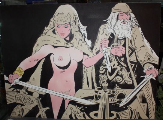 Frank Thorne | Nude Ghita & Wizard (Frank Thorne) Large Painting on Canvas - Signed on Back | Anthony’s Comic Book Art