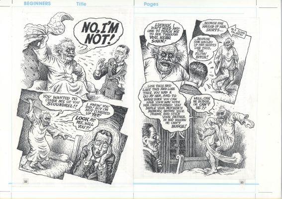 Robert Crumb | Robert Crumb - 2 Photocopied Pages Prepared By Crumb Himself - Used To Print Introducing Kafka - Kafka’s Father Explodes in Anger Issue Introducing Kafka Page 32 And 33 | Koch Comic Art