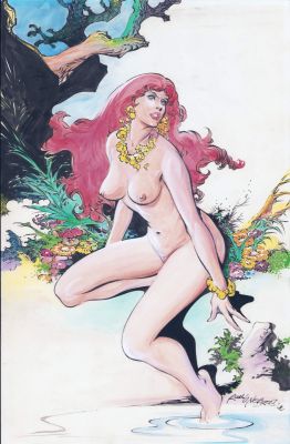 Rudy Nebres | Nude Redhead in the Jungle - Color Art - Signed | Anthony’s Comic Book Art