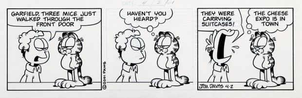 Jim Davis | Garfield Daily Strip (Mice Are Moving in, & Jon Is Pissed That Garfield Is Their Travel Agent!) 4-2-2001 | Romitaman
