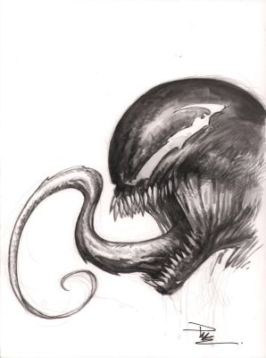 Davide Paratore | Venom Profile Watercolor Art - Signed | Anthony’s Comic Book Art
