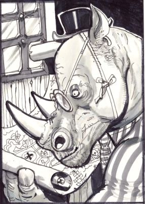 Simon Bisley – Salty Dogs Card art – Ink – Bellamy Baggs | Berserker Art