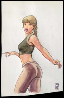 Manara, Milo - Dessin original en couleurs directes - Jeune femme aux cheveux tressés | Catawiki