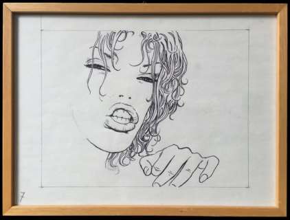 Manara, Milo - Dessin original - visage féminin Ã  la bouche pulpeuse | Catawiki