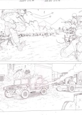 Jacen Burrows – 303 issue 5p14-15 – Double Spread – Garth Ennis | Berserker Art