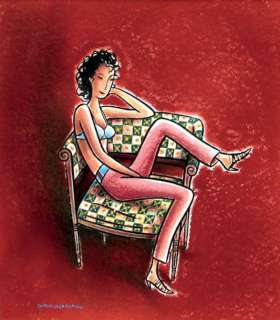 Dupuy & Berberian | Illustration au Pastel, représentant une femme assise | Cornette de St Cyr