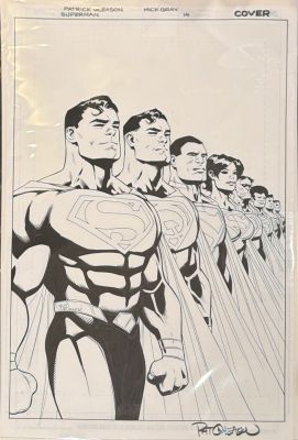 Patrick Gleason, Mick Gray | Grail: Superman #14 Cover Original Art By Patrick Gleason & Mick Gray - Multiplicity Part One - Army of Supermen Across the Dc Multiverse | ComicArtFans Classifieds