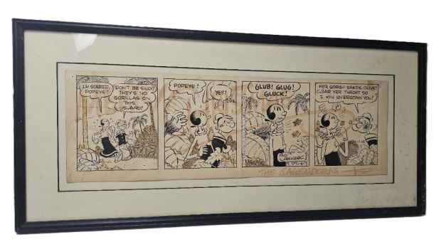Lot 11232 - Original Bud Sagendorf Popeye Cartoon Ink Comic Illustration Drawing 4 Panel Large Strip 1961 Ferguson Family Collection | Hess Fine Auctions