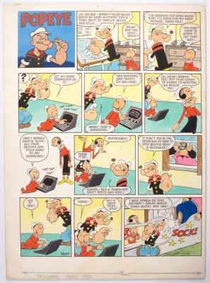 Lot 356 - Bill Mevin TV Comic #1653 Popeye Comic Strip Original Art (Polystyle Publications, 1983)