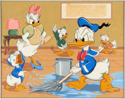 "WALT DISNEY CHARACTER 4 KIDDIES’ JIGSAW PUZZLES" DONALD DUCK PUZZLE ORIGINAL ART & BOXED SET. | Hake’s