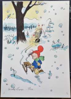 Stibane - Dessin original en couleur - Le petit Noël - Hommage Ã  Franquin | Catawiki