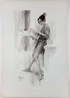 Mario Uggeri - illustr. origin. "Ragazza che legge" - Page volante | Catawiki