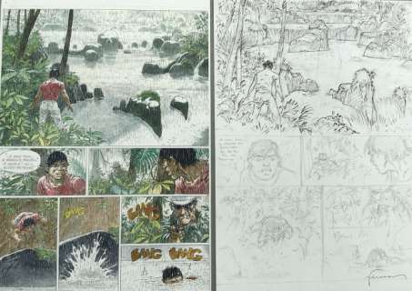 Hermann - Planche originale crayonnés avec grand tableau Ã  l’encre de Chine - Bernard Prince T.18  - (2010) | Catawiki