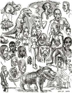 Gary Panter - z- sketches in ink - dino