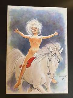  - Weyland, Michel - Dessin original en couleur - Aria nue sur son cheval blanc - Liberté 