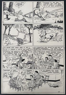 Fraga | Planche Originale La Famille Grassalard - Triky est un petit chien importun - 1945 | 2DGalleries