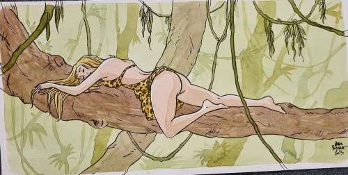 Poncelet Alain - illustration originale en couleurs - Hommage aux Comics "Jungle Girl" | Galerie des bulles
