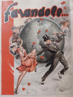 Almay, Alvaro Mairani (Concept), Atelier Chott (Scénariste) | Alvaro Mairani ( Almay ) Couverture Originale La Farandole Pin up Mappemonde danse ..., Magazine Revue De Leo Atelier Chott 195? | 2DGalleries