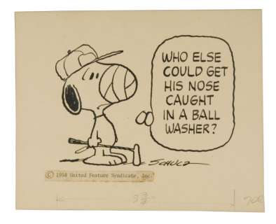 "PEANUTS" BING CROSBY NATIONAL PRO-AM GOLF TOURNAMENT PROGRAM ORIGINAL ART BY SCHULZ. | Hake’s