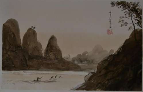 China Li - Aquarelle originale - Illustration de la Rivière Li, recherche pour les pages de garde | Catawiki