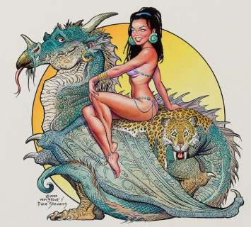 Dave Stevens and William Stout signed original illustration of a woman on a dragon. | Profiles in History