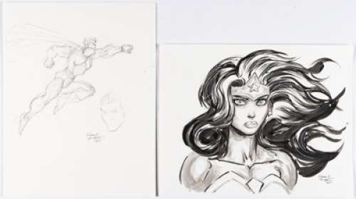 Unidentified Alternative Art Comic Artist - Freddie Williams II - Wonder Woman Illustration Original Art (2017).... (Total: 2 Original Art)