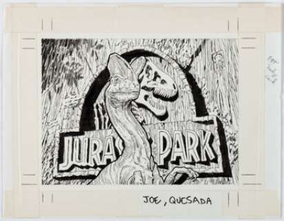 Quesada, Joe | Joe Quesada and Al Williamson Jurassic Park Deluxe Gold Series 1 Trading Card #8 "Dinosaurs at the Gate" Illustrat... | Heritage