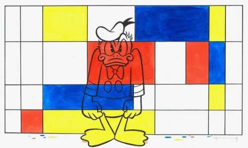 Donald Duck Inspired by Piet Mondrian - Original Large Painting - Tony Fernandez - Art acrylique | Catawiki
