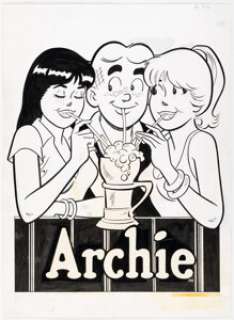 Dan DeCarlo - Archie, Betty, and Veronica Milkshake Promotional Illustration Original Art (c. 1980s). | Heritage