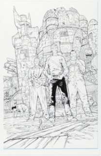 Chris Dreier [Gianluca Pagliarani printed blue lines] Warren Ellis‘ Ignition City #2 Cover Original Art (Avatar Press, 2009).