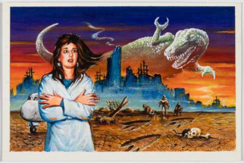 XNO 1988 Topps Dinosaurs Attack Card #54 "Rebuilding Our World" Painting Original Art (Topps, 1988). | Heritage