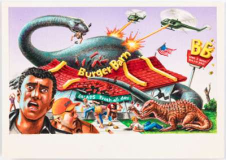 Earl Norem 1988 Topps Dinosaurs Attack Card #21 "Fast Food Frennzy" Painting Original Art (Topps, 1988). | Heritage