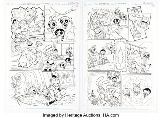 Christopher Cook and Mike DeCarlo Cartoon Network Block Party #26 Powerpuff Girls Story Pages 7-8 Original Art (DC, 2006). (Total: 2 Original Art)