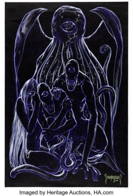 Mike Dubisch Black Velvet Necronomicon: Black Velvet Cthulhu Dark God of the Cyclops Planet Illustration Original Art (2011).