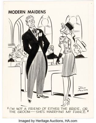 Jay Alan Klein Modern Maidens (aka Modest Maidens) Daily Single Panel Gag Comic Strip Original Art (self-syndicated, c. 1962-65). | Heritage