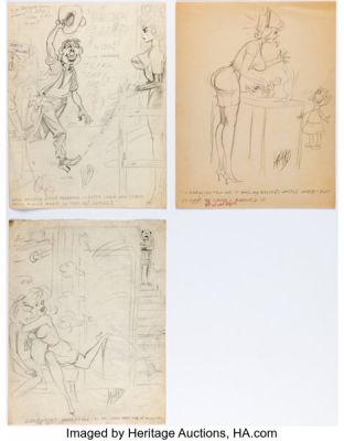 Bill Ward - Unpublished Single Panel Gag Cartoon Preliminary Illustrations Original Art Group of 3 (c. 1970-80s). (Total: 3 Original Art) | Heritage
